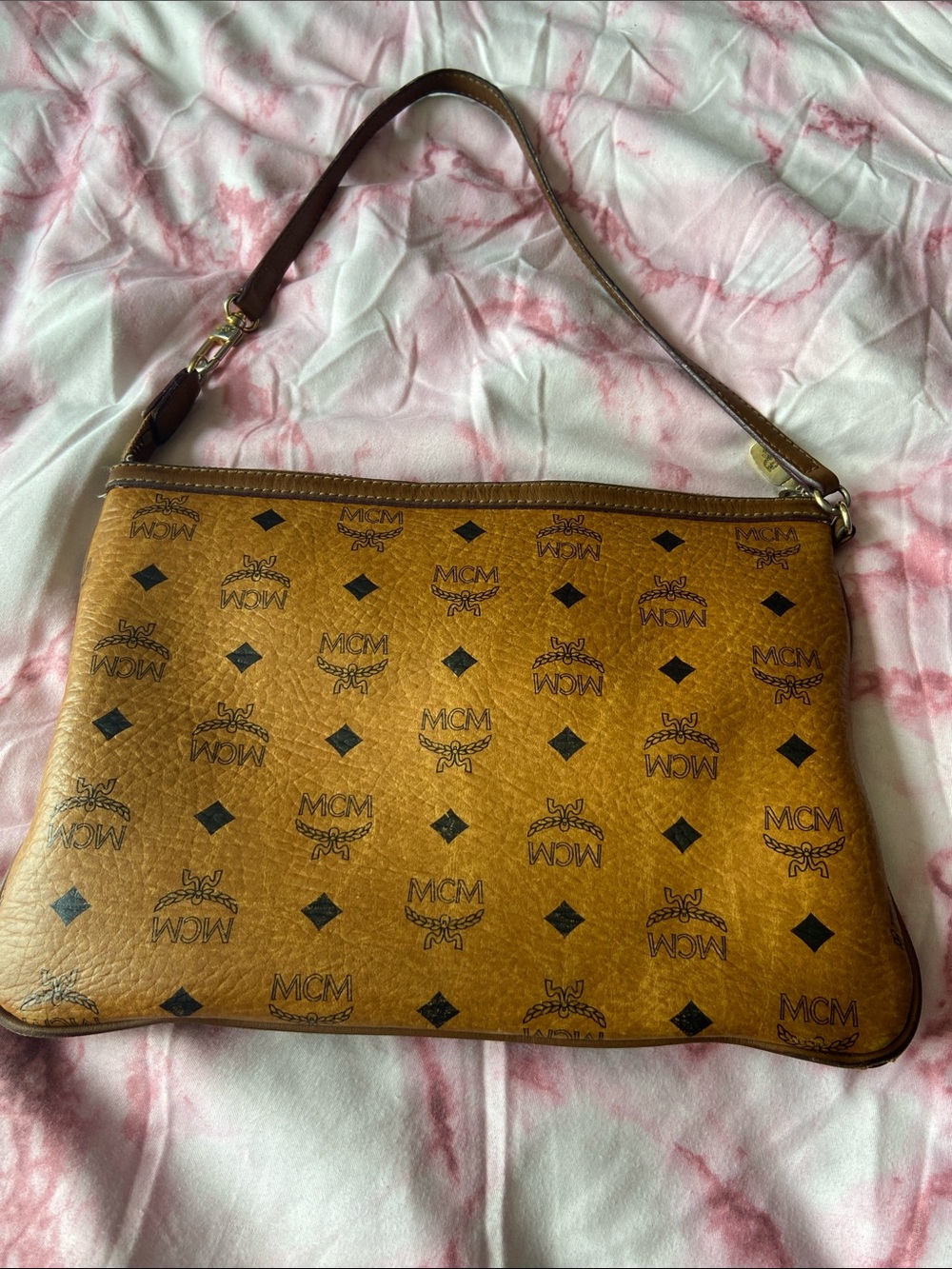 MCM Cognac Visetos Signature Shoulder Pouch